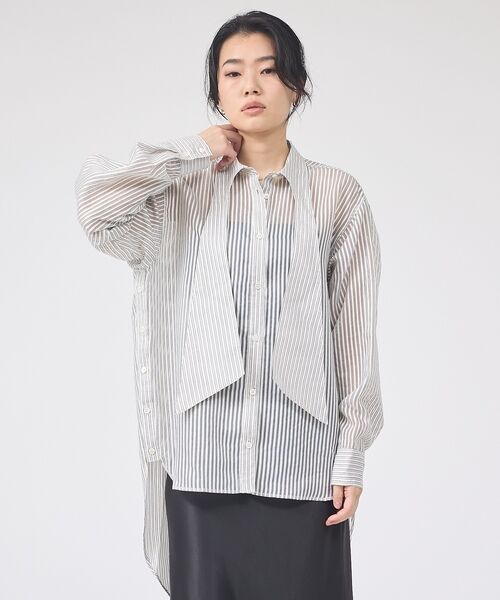 Rouge vif la cle / ルージュ・ヴィフ ラクレ シャツ・ブラウス | シアーストライプタイカラーシャツ | 詳細1