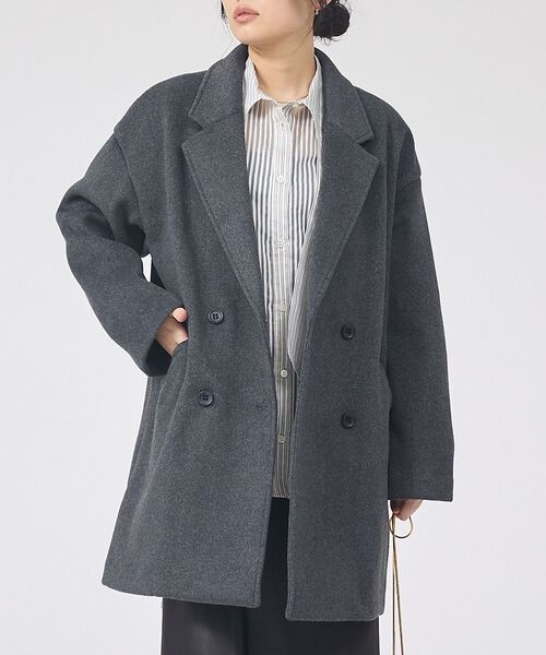 Rouge vif la cle / ルージュ・ヴィフ ラクレ アウター | 【一部店舗限定】ニットビーバーコート/ダブルブレストコート（グレージュ）