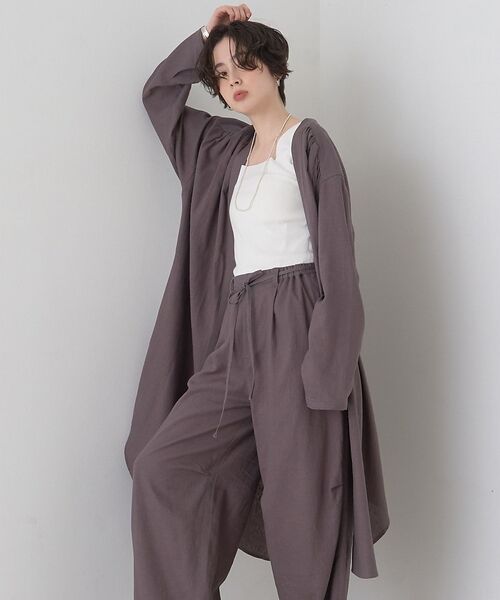 Rouge vif la cle / ルージュ・ヴィフ ラクレ シャツ・ブラウス | 【セットアップ対応】リネンロングトッパー/シャツ/カーディガン/羽織【予約】（チャコールグレー）