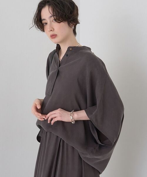 Rouge vif la cle / ルージュ・ヴィフ ラクレ シャツ・ブラウス | 【セットアップ対応】キュプラフィブリルドレープスキッパーブラウス【予約】（グレー）