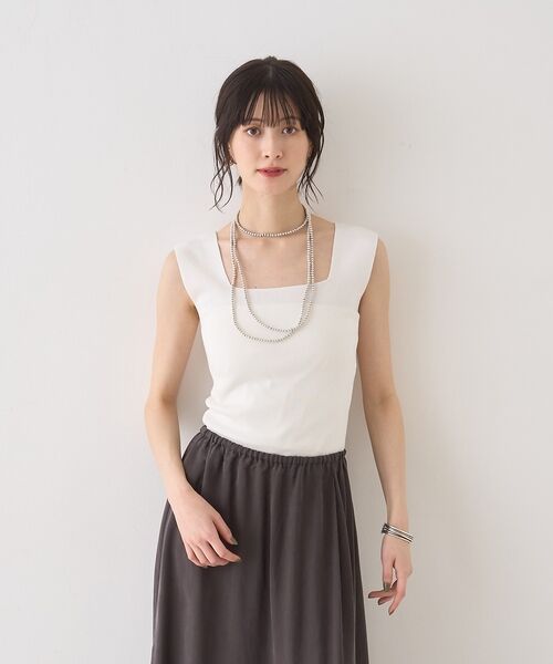 Rouge vif la cle / ルージュ・ヴィフ ラクレ キャミソール・チューブトップ | テンセルコットン総針スクエアネックニットタンク【予約】 | 詳細1