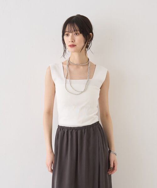 Rouge vif la cle / ルージュ・ヴィフ ラクレ キャミソール・チューブトップ | テンセルコットン総針スクエアネックニットタンク【予約】 | 詳細3