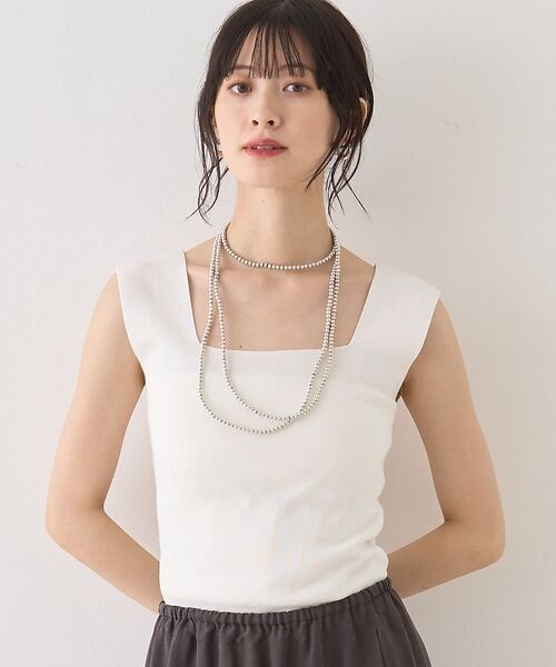 Rouge vif la cle / ルージュ・ヴィフ ラクレ キャミソール・チューブトップ | テンセルコットン総針スクエアネックニットタンク【予約】（オフホワイト）