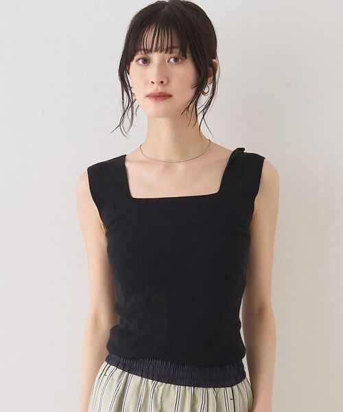 Rouge vif la cle / ルージュ・ヴィフ ラクレ キャミソール・チューブトップ | テンセルコットン総針スクエアネックニットタンク【予約】（ブラック）