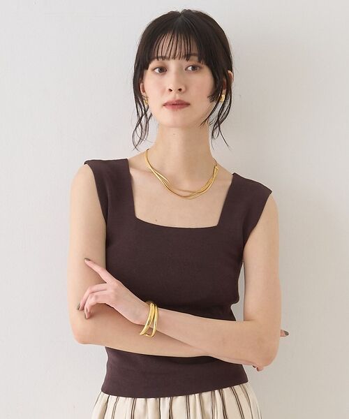 Rouge vif la cle / ルージュ・ヴィフ ラクレ キャミソール・チューブトップ | テンセルコットン総針スクエアネックニットタンク【予約】（ブラウン）