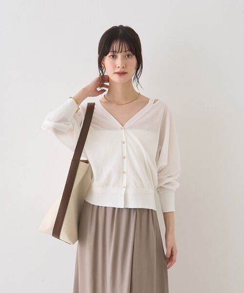 Rouge vif la cle / ルージュ・ヴィフ ラクレ カーディガン・ボレロ | ネックスリットVネックシアーカーディガン/ニット【予約】 | 詳細1