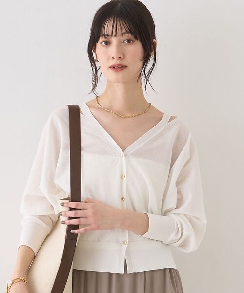 Rouge vif la cle / ルージュ・ヴィフ ラクレ カーディガン・ボレロ | ネックスリットVネックシアーカーディガン/ニット【予約】（オフホワイト）