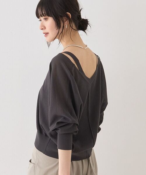 Rouge vif la cle / ルージュ・ヴィフ ラクレ カーディガン・ボレロ | ネックスリットVネックシアーカーディガン/ニット【予約】（グレー）