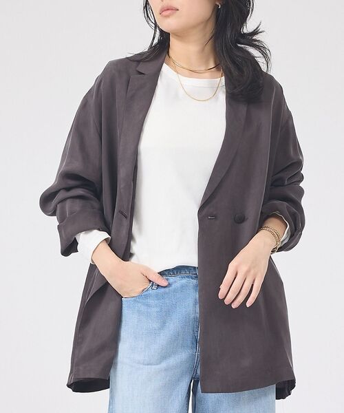 Rouge vif la cle / ルージュ・ヴィフ ラクレ テーラードジャケット | 【セットアップ対応】キュプラフィブリルダブルジャケット【予約】（グレー）