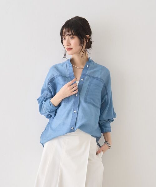 Rouge vif la cle / ルージュ・ヴィフ ラクレ シャツ・ブラウス | シアーデニムスタンドネックシャツ【予約】 | 詳細1