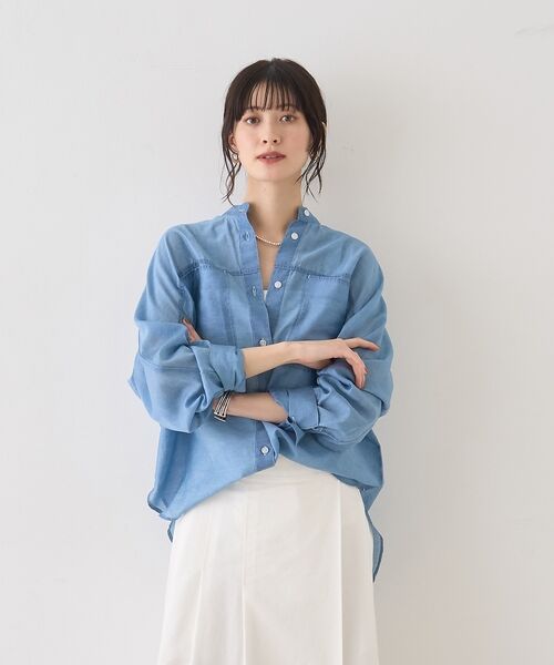 Rouge vif la cle / ルージュ・ヴィフ ラクレ シャツ・ブラウス | シアーデニムスタンドネックシャツ【予約】 | 詳細2