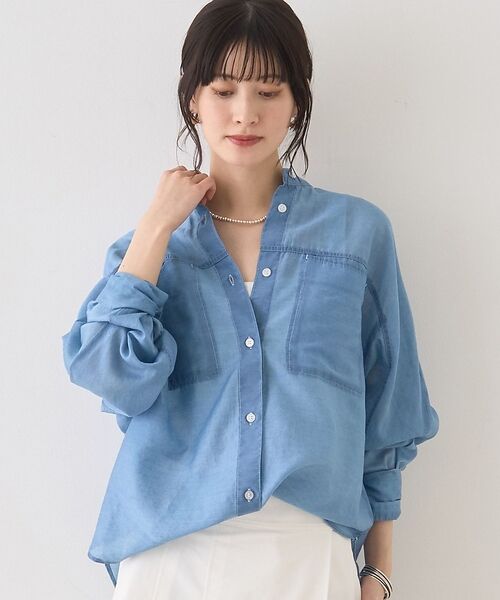 Rouge vif la cle / ルージュ・ヴィフ ラクレ シャツ・ブラウス | シアーデニムスタンドネックシャツ【予約】（インディゴ）