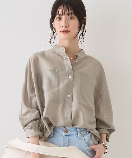 Rouge vif la cle / ルージュ・ヴィフ ラクレ シャツ・ブラウス | シアースタンドネックシャツ/バンドカラーシャツ【予約】（セージグリーン）