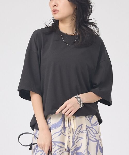 Rouge vif la cle / ルージュ・ヴィフ ラクレ Tシャツ | コットンバックドレープTシャツ/セミロング丈【予約】（モカ）