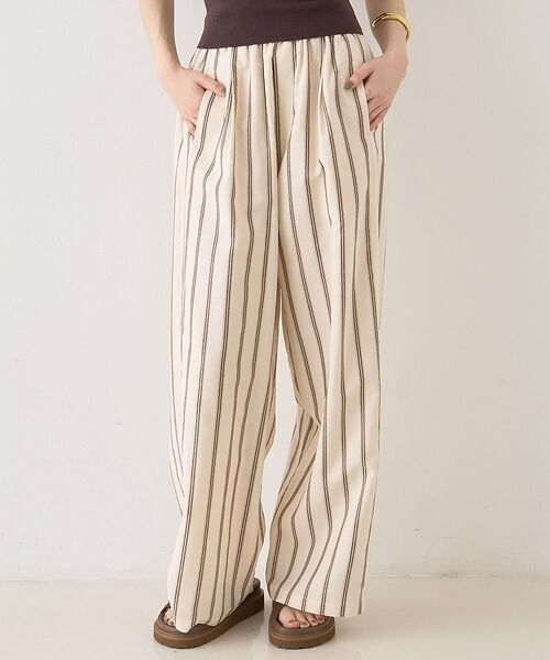 Rouge vif la cle / ルージュ・ヴィフ ラクレ パンツ | ストライプイージーパンツ/ウエストゴム【予約】（ベージュ）