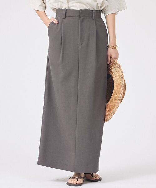 Rouge vif la cle / ルージュ・ヴィフ ラクレ ロング・マキシ丈スカート | 【セットアップ対応】リネン混タイトスカート【予約】（チャコールグレー）