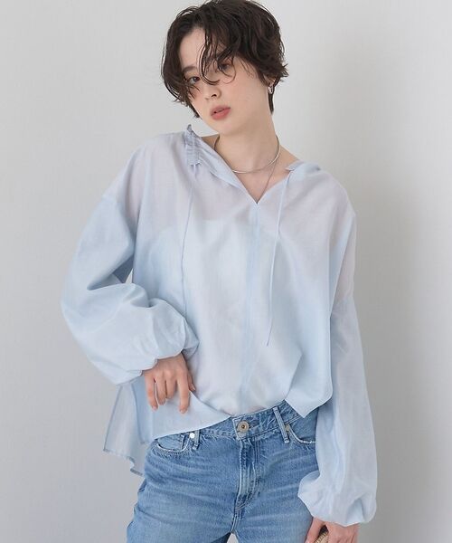 Rouge vif la cle / ルージュ・ヴィフ ラクレ シャツ・ブラウス | 【一部店舗限定】バルーンスリーブシアーブラウス【予約】（ブルー）