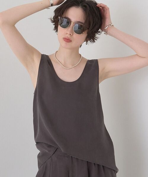 Rouge vif la cle / ルージュ・ヴィフ ラクレ シャツ・ブラウス | キュプラフィブリルUネックノースリーブブラウス/ジレ【予約】（グレー）