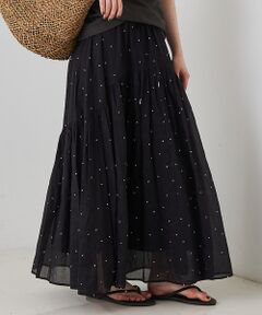 Rouge vif la cle / ルージュ・ヴィフ ラクレ ロング・マキシ丈スカート | インドドット刺繍ギャザーフレア切り替えスカート/ウエストゴム