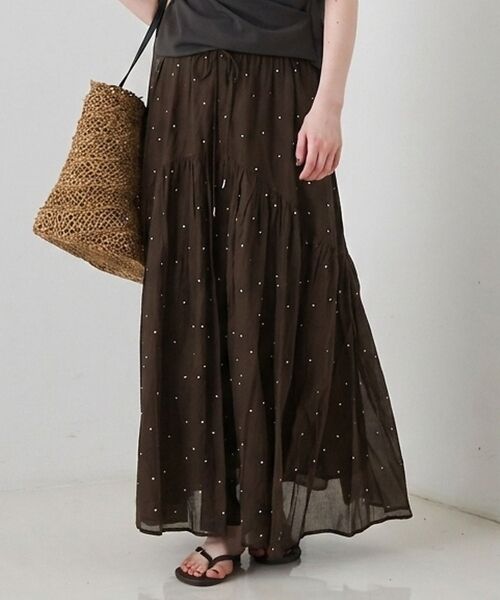 Rouge vif la cle / ルージュ・ヴィフ ラクレ ロング・マキシ丈スカート | インドドット刺繍ギャザーフレア切り替えスカート/ウエストゴム【予約】 | 詳細2