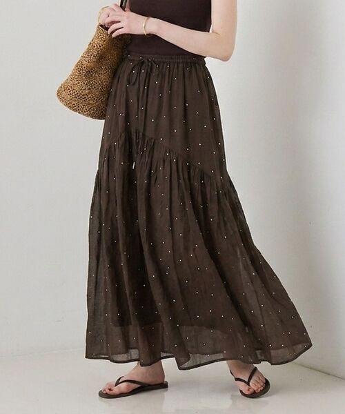 Rouge vif la cle / ルージュ・ヴィフ ラクレ ロング・マキシ丈スカート | インドドット刺繍ギャザーフレア切り替えスカート/ウエストゴム【予約】 | 詳細3