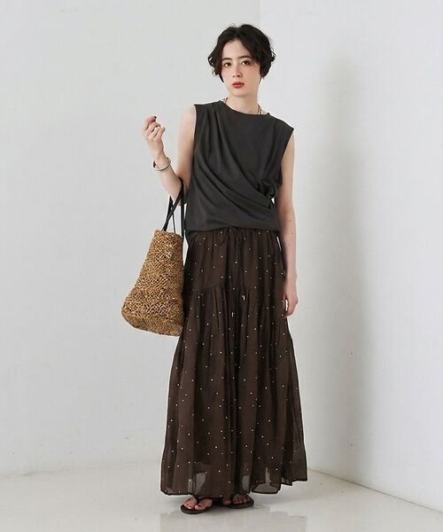 Rouge vif la cle / ルージュ・ヴィフ ラクレ ロング・マキシ丈スカート | インドドット刺繍ギャザーフレア切り替えスカート/ウエストゴム【予約】 | 詳細6