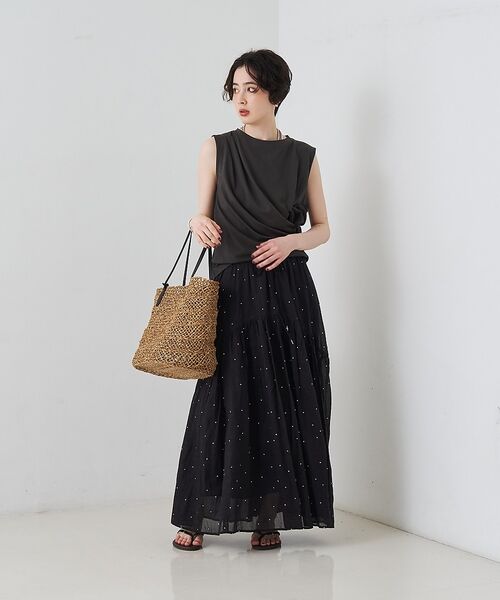 Rouge vif la cle / ルージュ・ヴィフ ラクレ ロング・マキシ丈スカート | インドドット刺繍ギャザーフレア切り替えスカート/ウエストゴム【予約】 | 詳細19