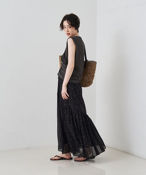 Rouge vif la cle / ルージュ・ヴィフ ラクレ ロング・マキシ丈スカート | インドドット刺繍ギャザーフレア切り替えスカート/ウエストゴム【予約】 | 詳細20