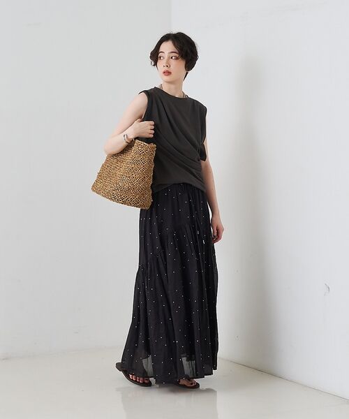 Rouge vif la cle / ルージュ・ヴィフ ラクレ ロング・マキシ丈スカート | インドドット刺繍ギャザーフレア切り替えスカート/ウエストゴム【予約】 | 詳細22