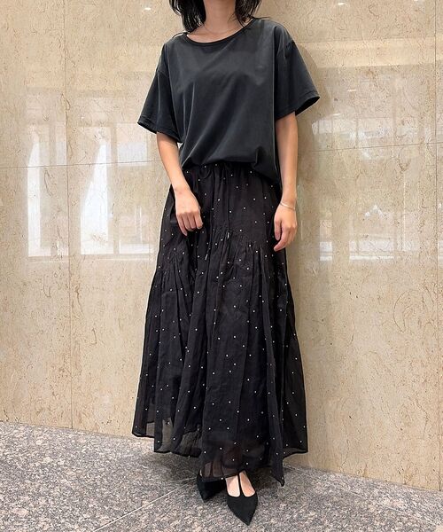 Rouge vif la cle / ルージュ・ヴィフ ラクレ ロング・マキシ丈スカート | インドドット刺繍ギャザーフレア切り替えスカート/ウエストゴム【予約】 | 詳細23