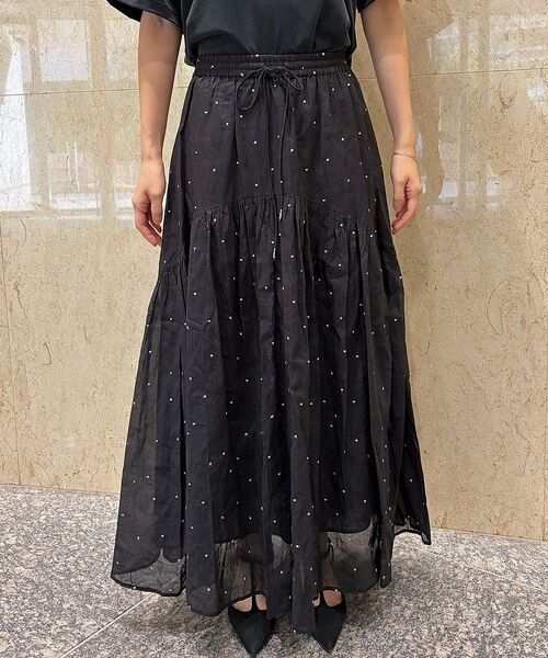 Rouge vif la cle / ルージュ・ヴィフ ラクレ ロング・マキシ丈スカート | インドドット刺繍ギャザーフレア切り替えスカート/ウエストゴム【予約】 | 詳細24