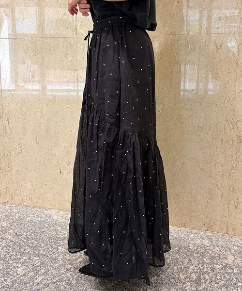 Rouge vif la cle / ルージュ・ヴィフ ラクレ ロング・マキシ丈スカート | インドドット刺繍ギャザーフレア切り替えスカート/ウエストゴム【予約】 | 詳細25