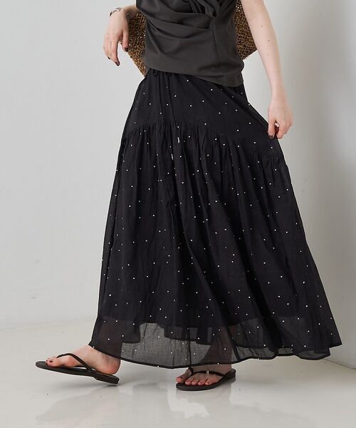 Rouge vif la cle / ルージュ・ヴィフ ラクレ ロング・マキシ丈スカート | インドドット刺繍ギャザーフレア切り替えスカート/ウエストゴム【予約】 | 詳細10