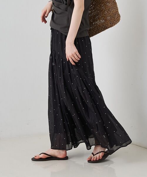 Rouge vif la cle / ルージュ・ヴィフ ラクレ ロング・マキシ丈スカート | インドドット刺繍ギャザーフレア切り替えスカート/ウエストゴム【予約】 | 詳細11