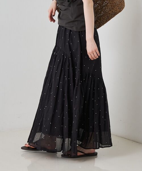 Rouge vif la cle / ルージュ・ヴィフ ラクレ ロング・マキシ丈スカート | インドドット刺繍ギャザーフレア切り替えスカート/ウエストゴム【予約】 | 詳細12