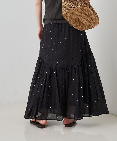 Rouge vif la cle / ルージュ・ヴィフ ラクレ ロング・マキシ丈スカート | インドドット刺繍ギャザーフレア切り替えスカート/ウエストゴム【予約】 | 詳細13