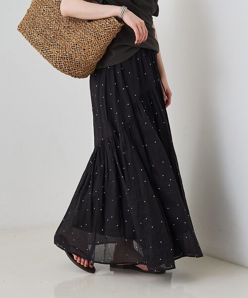 Rouge vif la cle / ルージュ・ヴィフ ラクレ ロング・マキシ丈スカート | インドドット刺繍ギャザーフレア切り替えスカート/ウエストゴム【予約】 | 詳細14