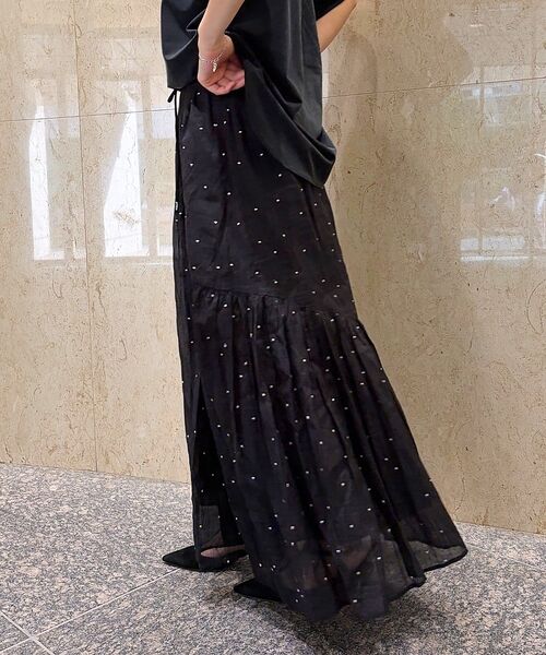 Rouge vif la cle / ルージュ・ヴィフ ラクレ ロング・マキシ丈スカート | インドドット刺繍ギャザーフレア切り替えスカート/ウエストゴム【予約】 | 詳細16