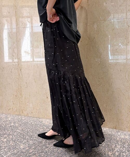 Rouge vif la cle / ルージュ・ヴィフ ラクレ ロング・マキシ丈スカート | インドドット刺繍ギャザーフレア切り替えスカート/ウエストゴム【予約】 | 詳細17