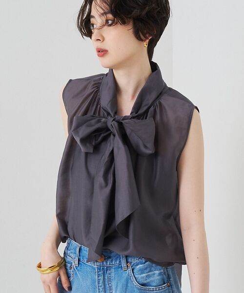 Rouge vif la cle / ルージュ・ヴィフ ラクレ シャツ・ブラウス | 前後2WAYビッグボウタイリボンブラウス【予約】（チャコールグレー）