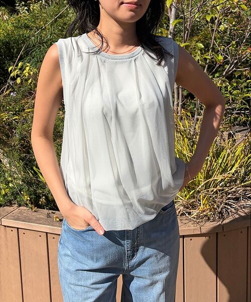 Rouge vif la cle / ルージュ・ヴィフ ラクレ ニット・セーター | 【一部店舗限定】チュールレイヤードニットトップス【予約】（ライトブルー）