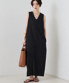 Rouge vif la cle / ルージュ・ヴィフ ラクレ ワンピース | 【2サイズ展開】【定番人気】麻混ノースリーブVネックワンピース/ポケット付き/コ