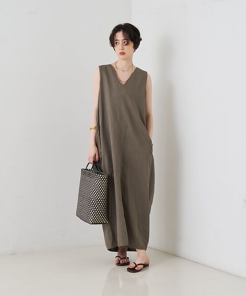 Rouge vif la cle / ルージュ・ヴィフ ラクレ ワンピース | 【2サイズ展開】【定番人気】麻混ノースリーブVネックワンピース/ポケット付き/コ | 詳細1