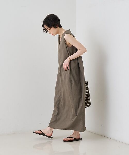 Rouge vif la cle / ルージュ・ヴィフ ラクレ ワンピース | 【2サイズ展開】【定番人気】麻混ノースリーブVネックワンピース/ポケット付き/コ | 詳細3