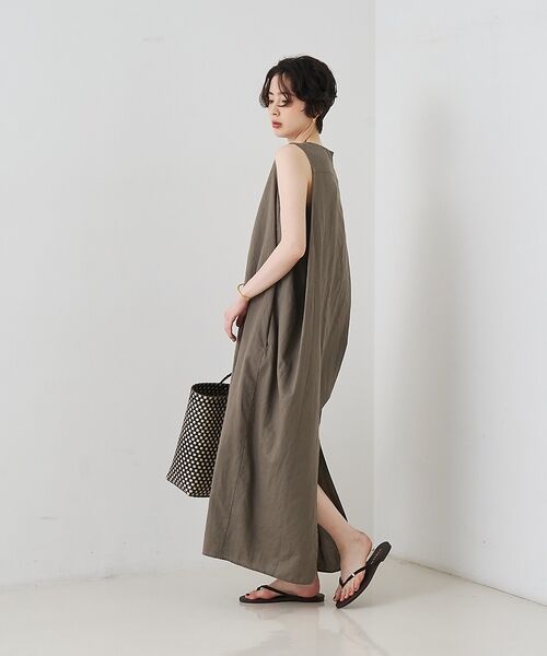Rouge vif la cle / ルージュ・ヴィフ ラクレ ワンピース | 【2サイズ展開】【定番人気】麻混ノースリーブVネックワンピース/ポケット付き/コ | 詳細4