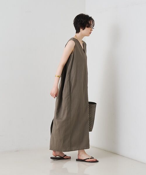 Rouge vif la cle / ルージュ・ヴィフ ラクレ ワンピース | 【2サイズ展開】【定番人気】麻混ノースリーブVネックワンピース/ポケット付き/コ | 詳細5