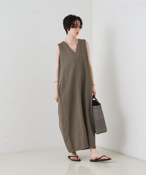 Rouge vif la cle / ルージュ・ヴィフ ラクレ ワンピース | 【2サイズ展開】【定番人気】麻混ノースリーブVネックワンピース/ポケット付き/コ | 詳細6
