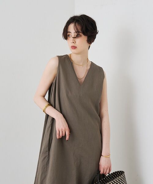 Rouge vif la cle / ルージュ・ヴィフ ラクレ ワンピース | 【2サイズ展開】【定番人気】麻混ノースリーブVネックワンピース/ポケット付き/コ | 詳細8