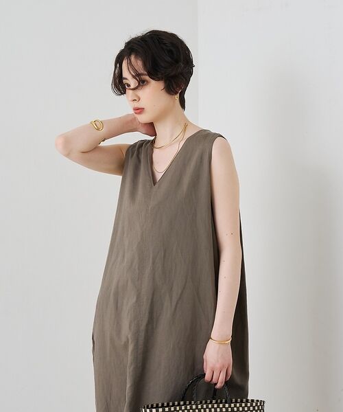 Rouge vif la cle / ルージュ・ヴィフ ラクレ ワンピース | 【2サイズ展開】【定番人気】麻混ノースリーブVネックワンピース/ポケット付き/コ | 詳細9
