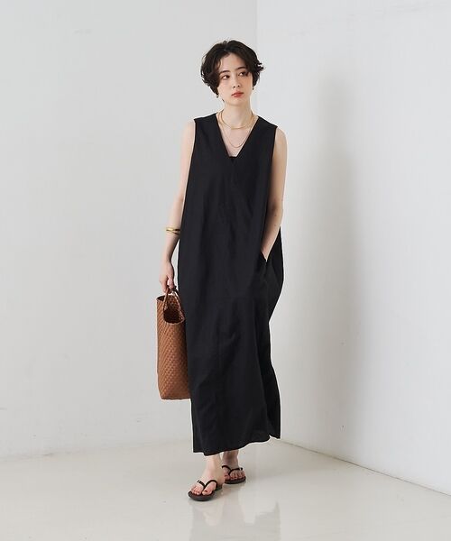 Rouge vif la cle / ルージュ・ヴィフ ラクレ ワンピース | 【2サイズ展開】【定番人気】麻混ノースリーブVネックワンピース/ポケット付き/コ | 詳細14